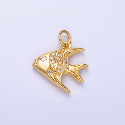 24K Gold Filled Micro Paved CZ Angel Fish Charm in Gold &amp; Silver | W442