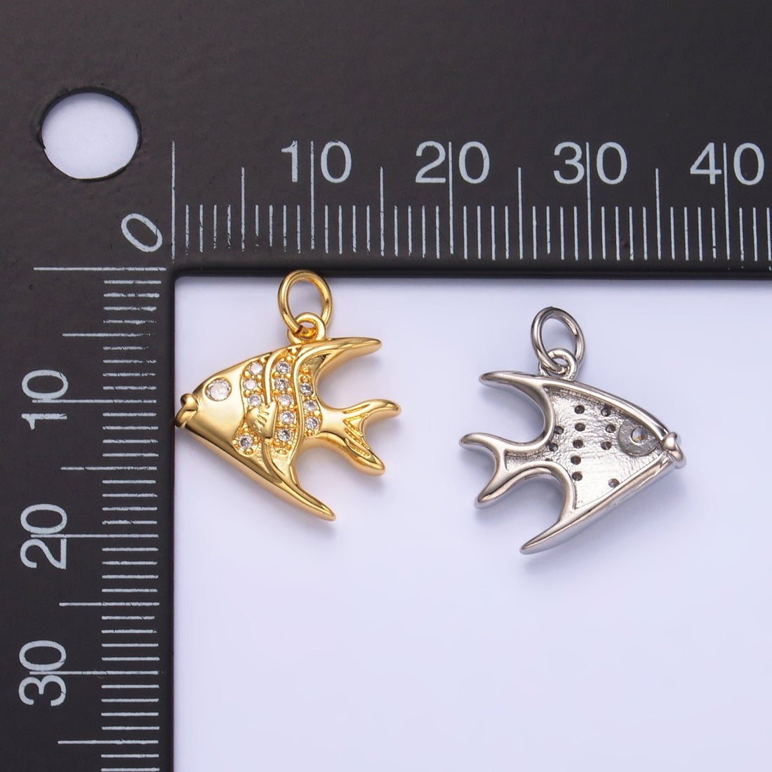 24K Gold Filled Micro Paved CZ Angel Fish Charm in Gold &amp; Silver | W442