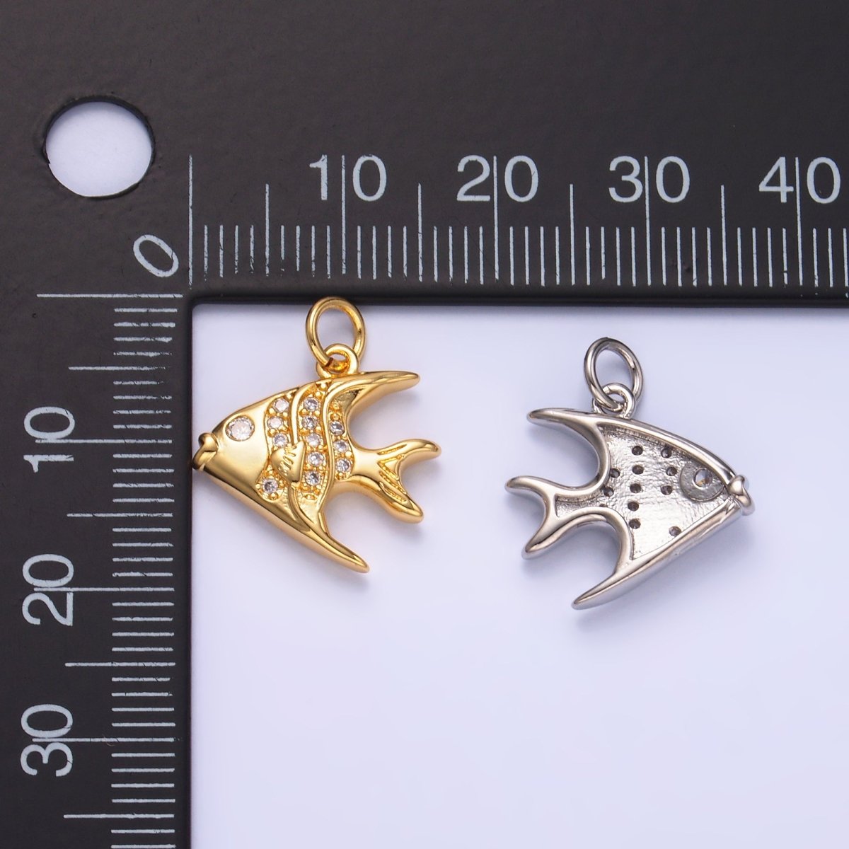 24K Gold Filled Micro Paved CZ Angel Fish Charm in Gold &amp; Silver | W442