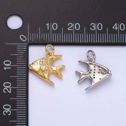 24K Gold Filled Micro Paved CZ Angel Fish Charm in Gold &amp; Silver | W442