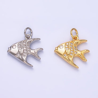 24K Gold Filled Micro Paved CZ Angel Fish Charm in Gold &amp; Silver | W442