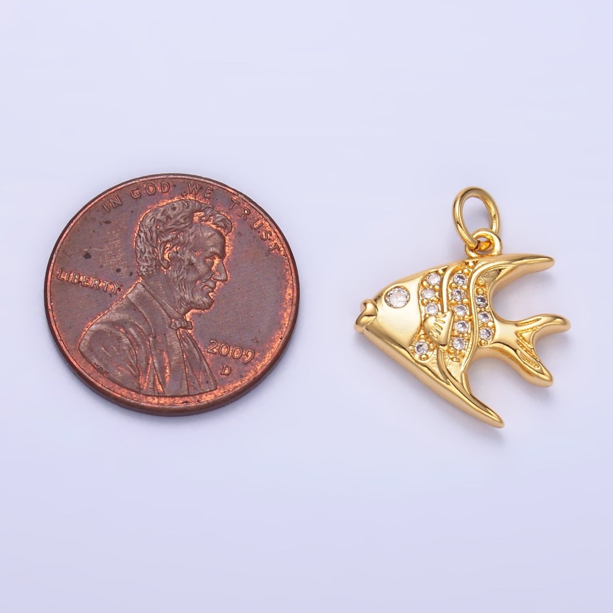 24K Gold Filled Micro Paved CZ Angel Fish Charm in Gold &amp; Silver | W442