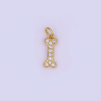 24K Gold Filled Micro Paved CZ Animal Dog Bone Charm in Gold &amp; Silver | N978