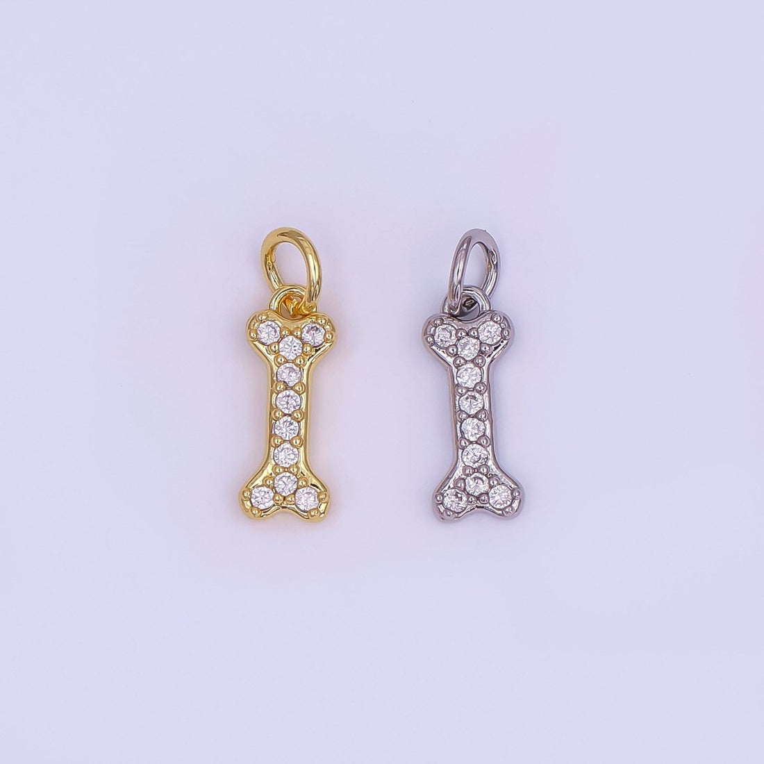 24K Gold Filled Micro Paved CZ Animal Dog Bone Charm in Gold &amp; Silver | N978