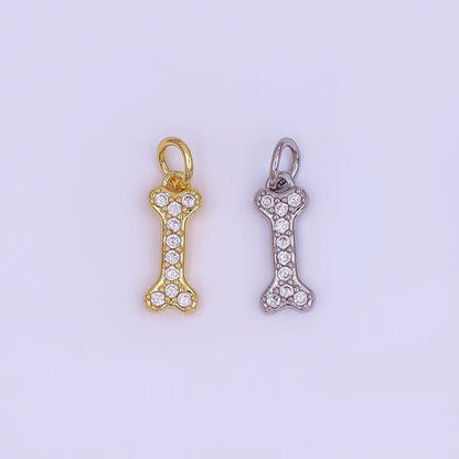 24K Gold Filled Micro Paved CZ Animal Dog Bone Charm in Gold &amp; Silver | N978