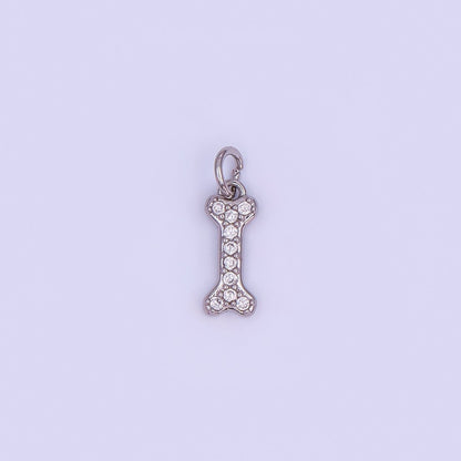 24K Gold Filled Micro Paved CZ Animal Dog Bone Charm in Gold &amp; Silver | N978