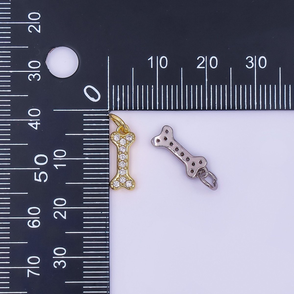 24K Gold Filled Micro Paved CZ Animal Dog Bone Charm in Gold &amp; Silver | N978