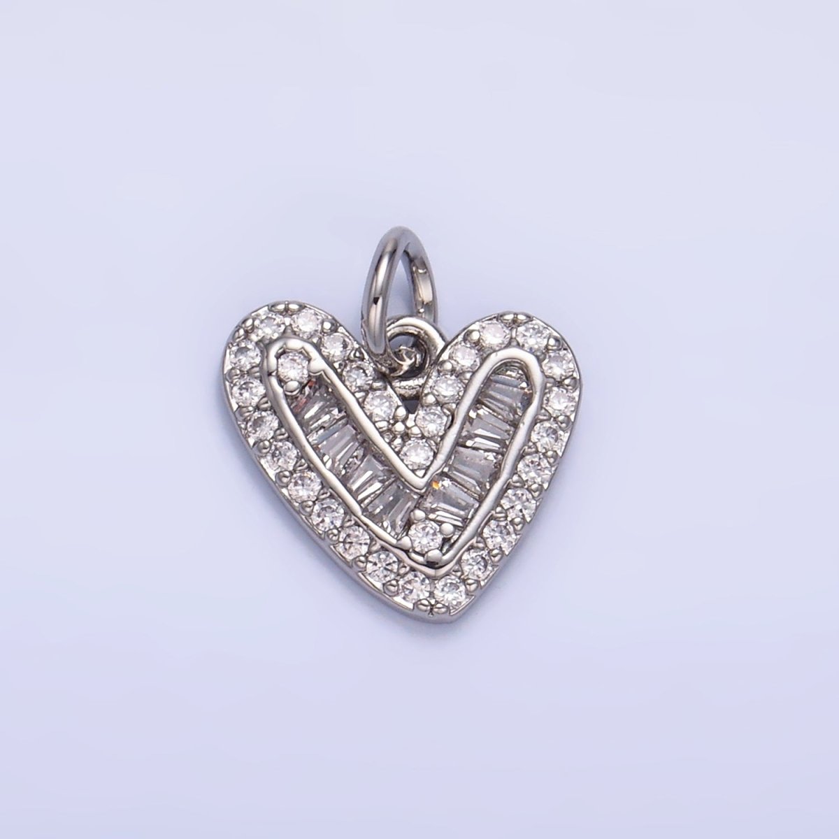 24K Gold Filled Micro Paved CZ Baguette Heart Charm in Gold &amp; Silver | W446