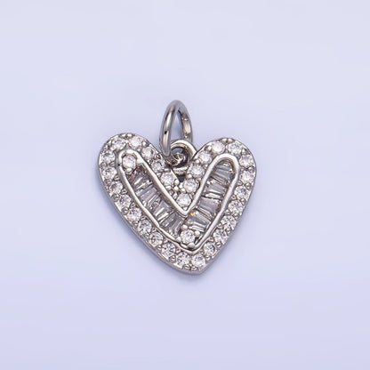 24K Gold Filled Micro Paved CZ Baguette Heart Charm in Gold &amp; Silver | W446