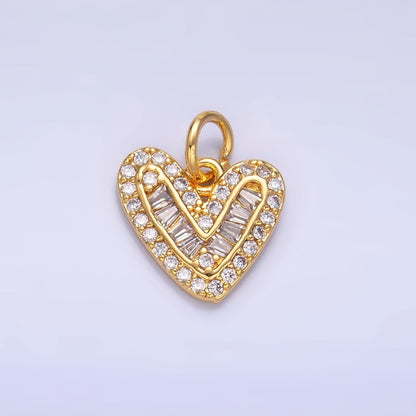 24K Gold Filled Micro Paved CZ Baguette Heart Charm in Gold &amp; Silver | W446