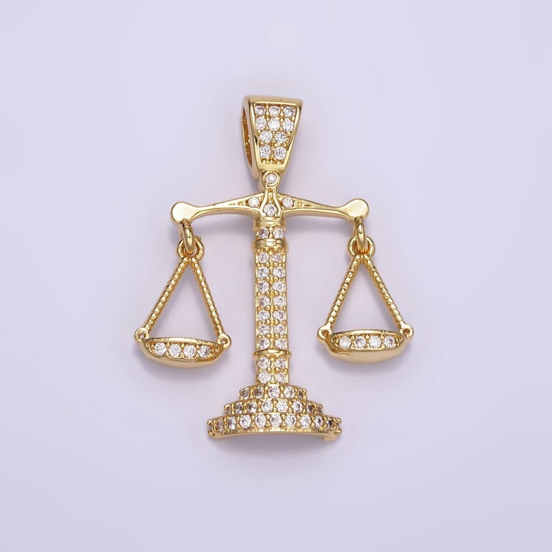 24K Gold Filled Micro Paved CZ Balance Scale of Justice Pendant | AA071