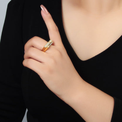 24K Gold Filled Baguette Micro Paved CZ Double Band Ring | O1414