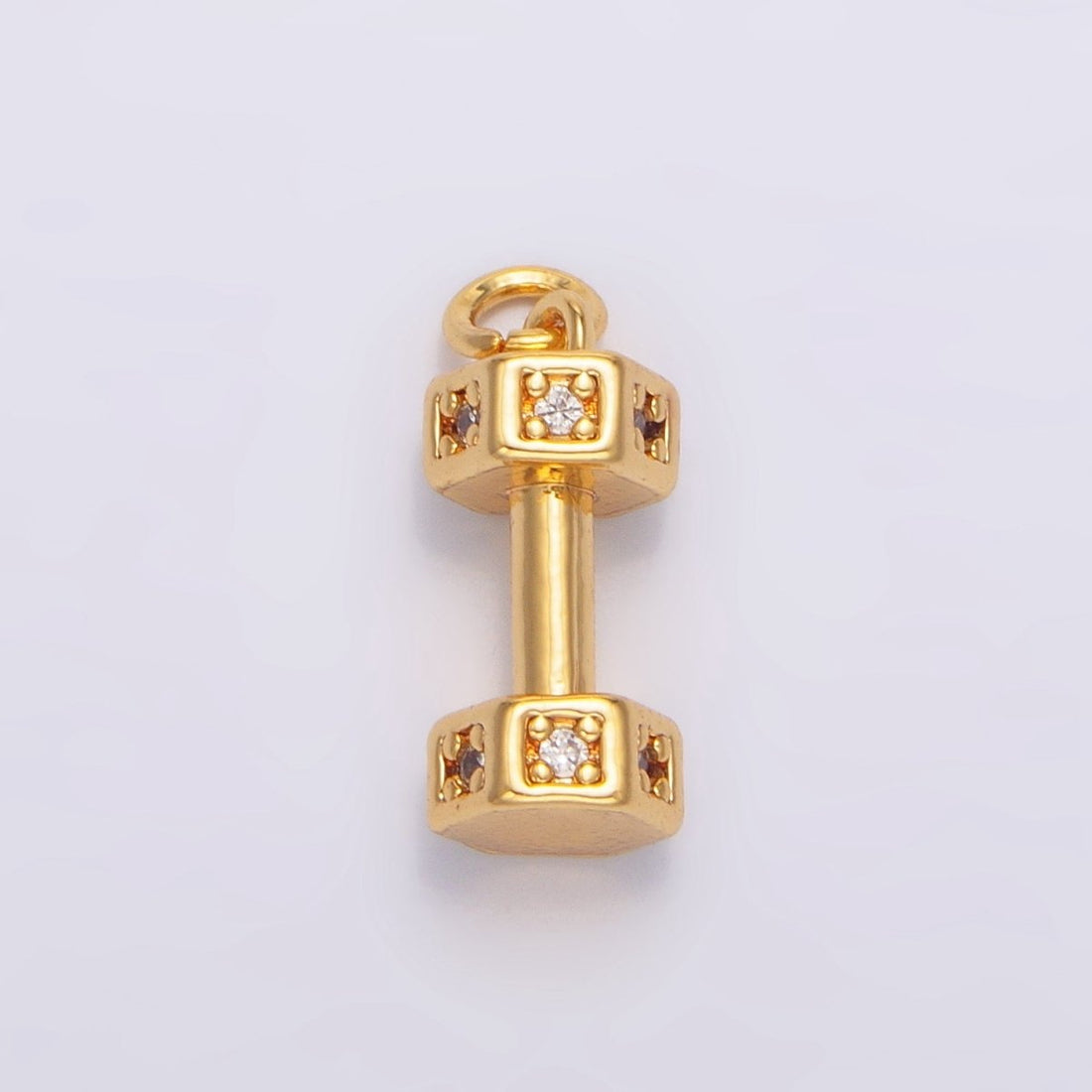 24K Gold Filled Micro Paved CZ Barbell Dumbbell Sports Multidimensional Charm | W097