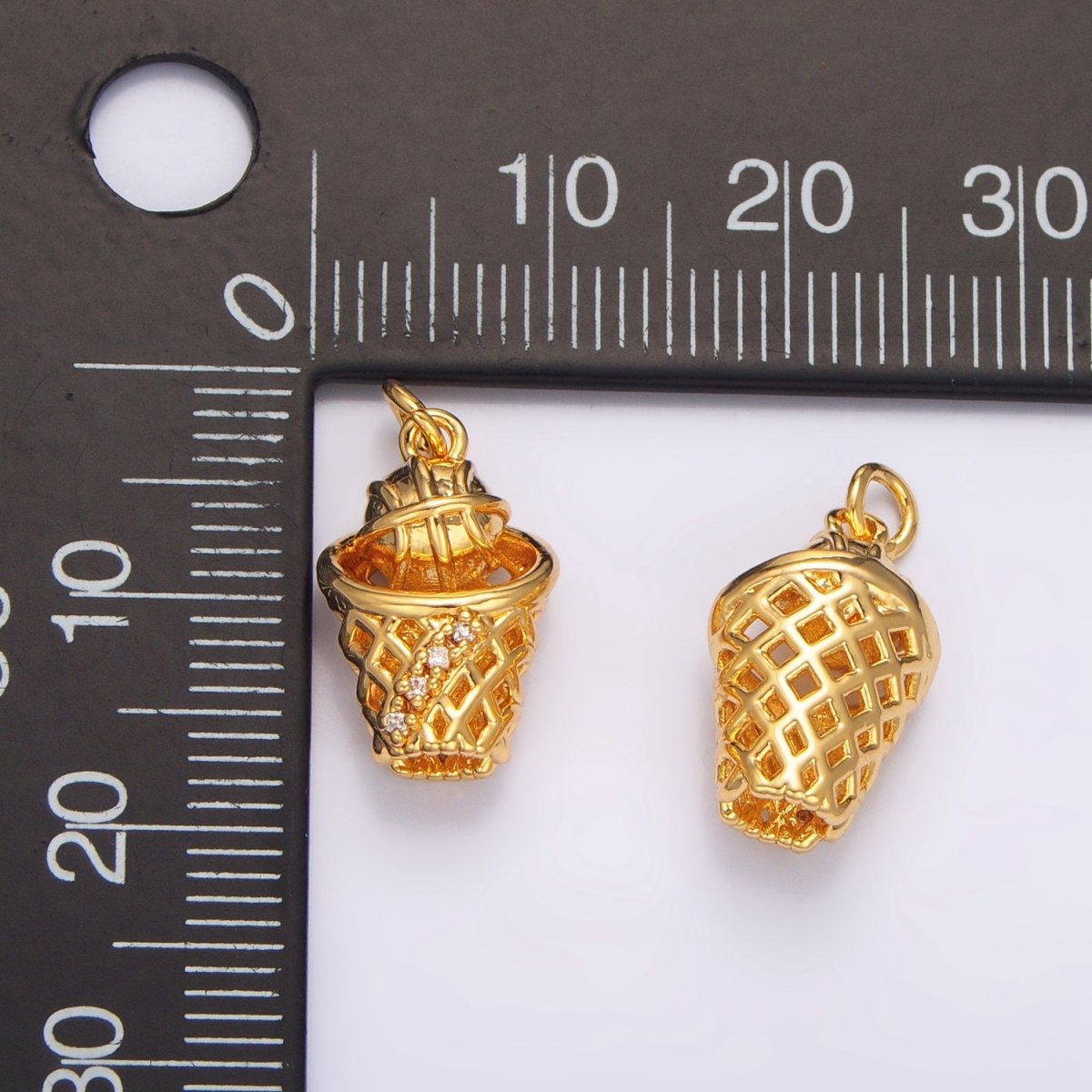 24K Gold Filled 15mm Micro Paved CZ Basketball Slam Dunk Sports Charm | W095