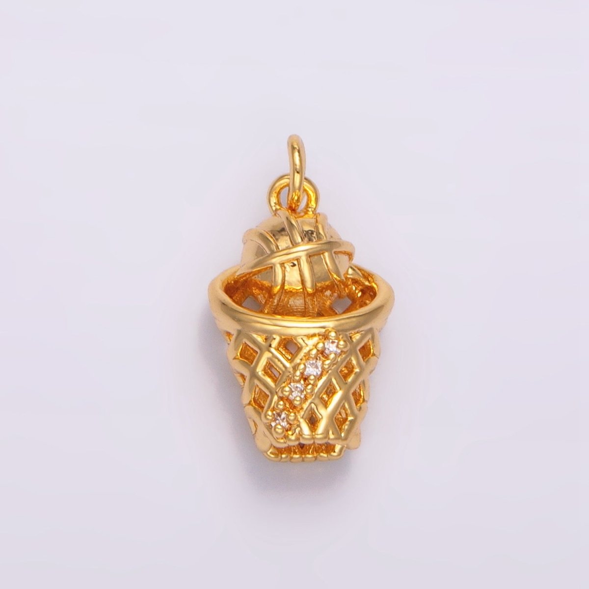 24K Gold Filled 15mm Micro Paved CZ Basketball Slam Dunk Sports Charm | W095