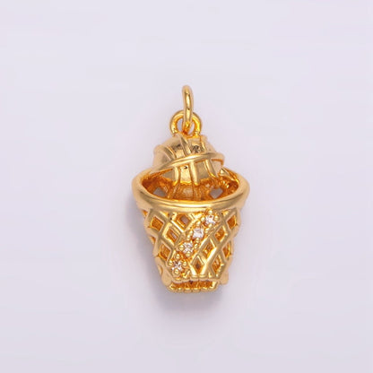 24K Gold Filled 15mm Micro Paved CZ Basketball Slam Dunk Sports Charm | W095
