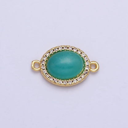 24K Gold Filled Micro Paved CZ Blue Agate, Amazonite, Rose Quartz, Labradorite Oval Gemstone Connector | Y-799 Y-800