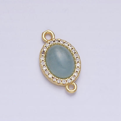 24K Gold Filled Micro Paved CZ Blue Agate, Amazonite, Rose Quartz, Labradorite Oval Gemstone Connector | Y-799 Y-800