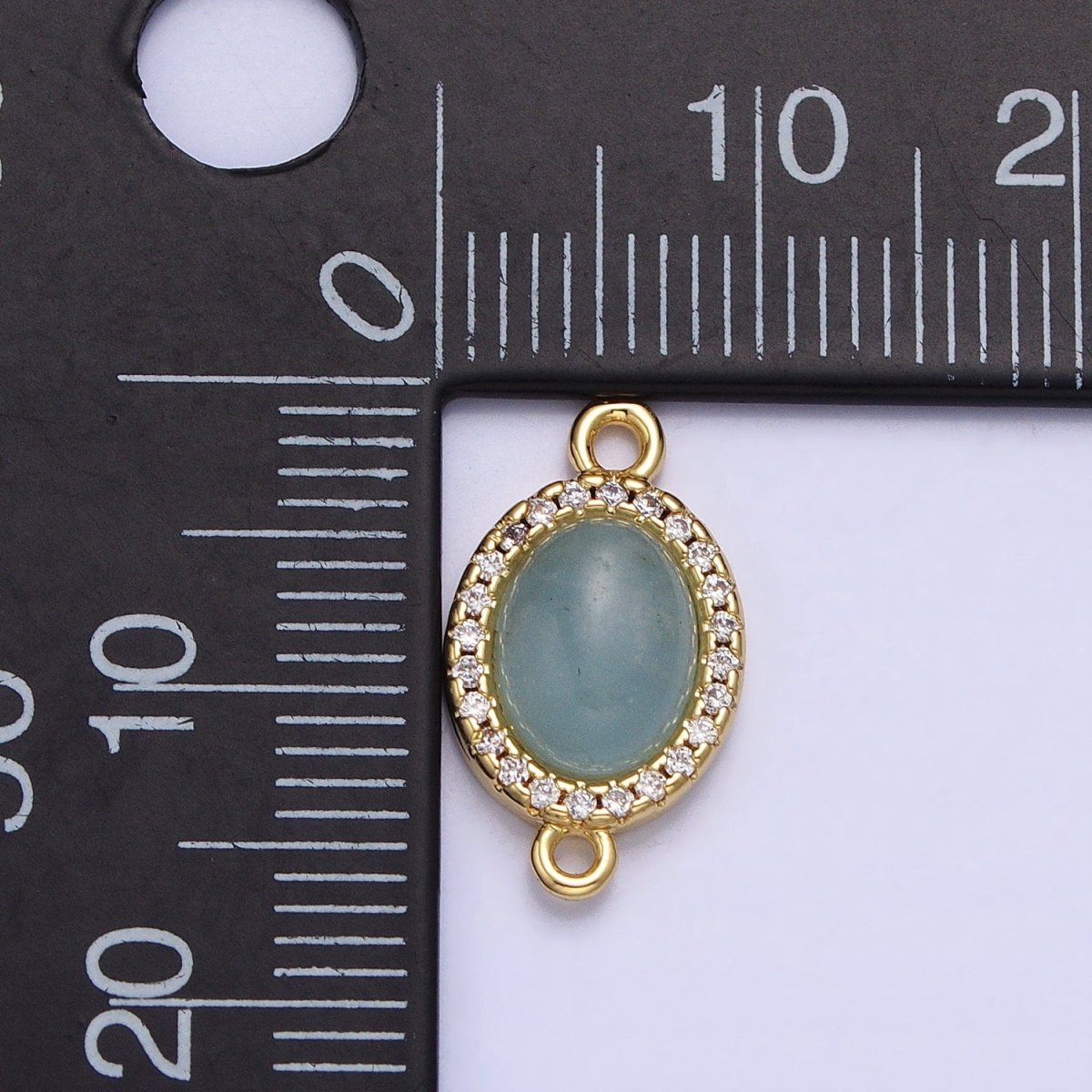 24K Gold Filled Micro Paved CZ Blue Agate, Amazonite, Rose Quartz, Labradorite Oval Gemstone Connector | Y-799 Y-800