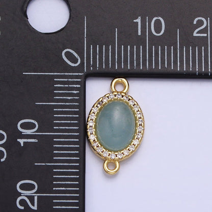 24K Gold Filled Micro Paved CZ Blue Agate, Amazonite, Rose Quartz, Labradorite Oval Gemstone Connector | Y-799 Y-800