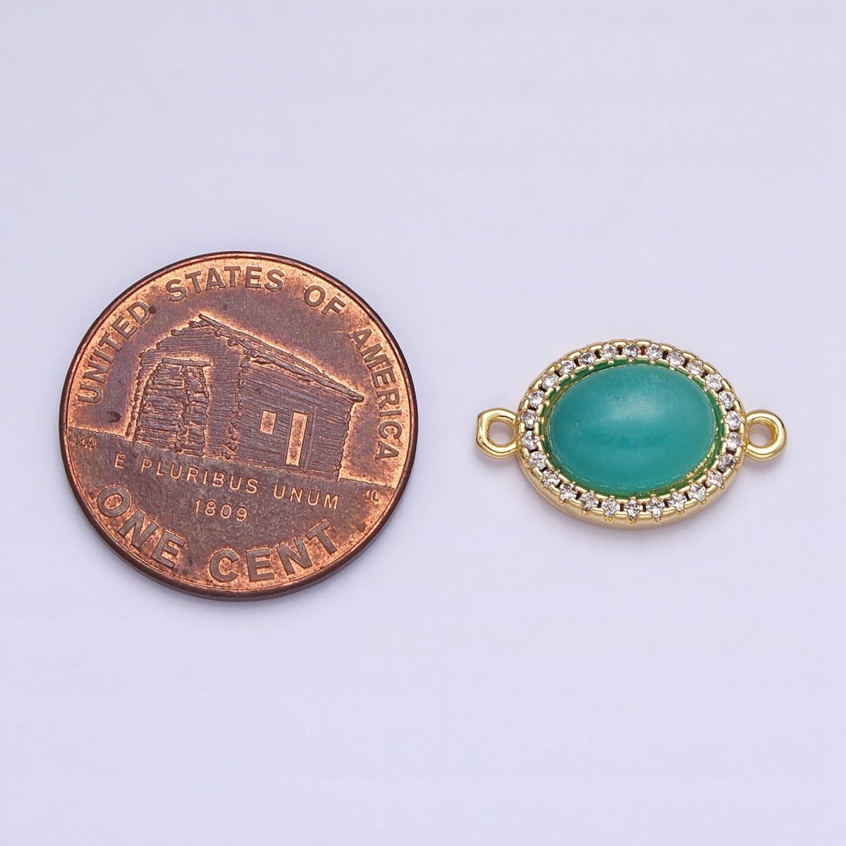 24K Gold Filled Micro Paved CZ Blue Agate, Amazonite, Rose Quartz, Labradorite Oval Gemstone Connector | Y-799 Y-800