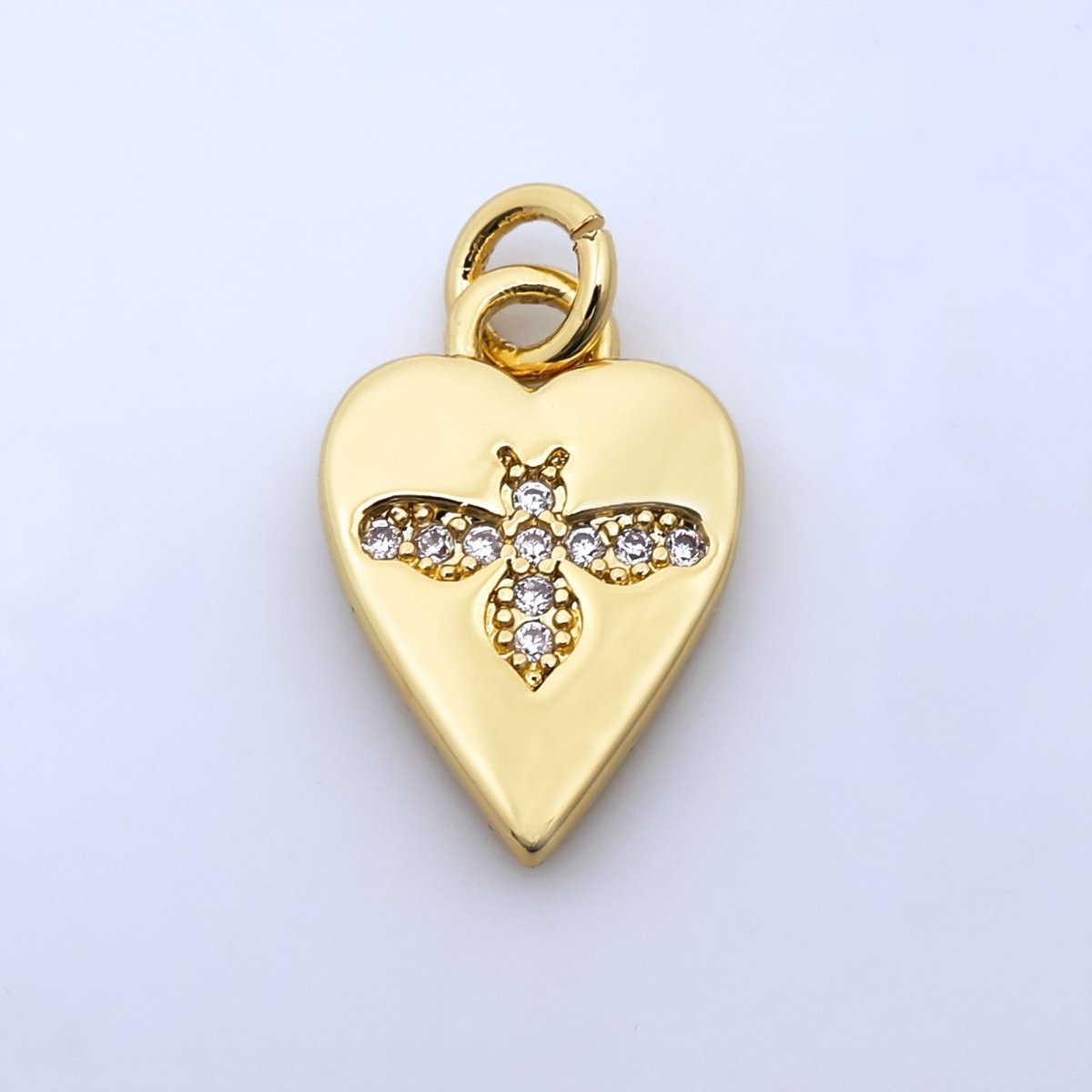 24K Gold Filled Micro Paved CZ Bumble Bee Heart Charm in Gold &amp; Silver | M184