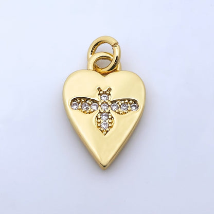 24K Gold Filled Micro Paved CZ Bumble Bee Heart Charm in Gold &amp; Silver | M184