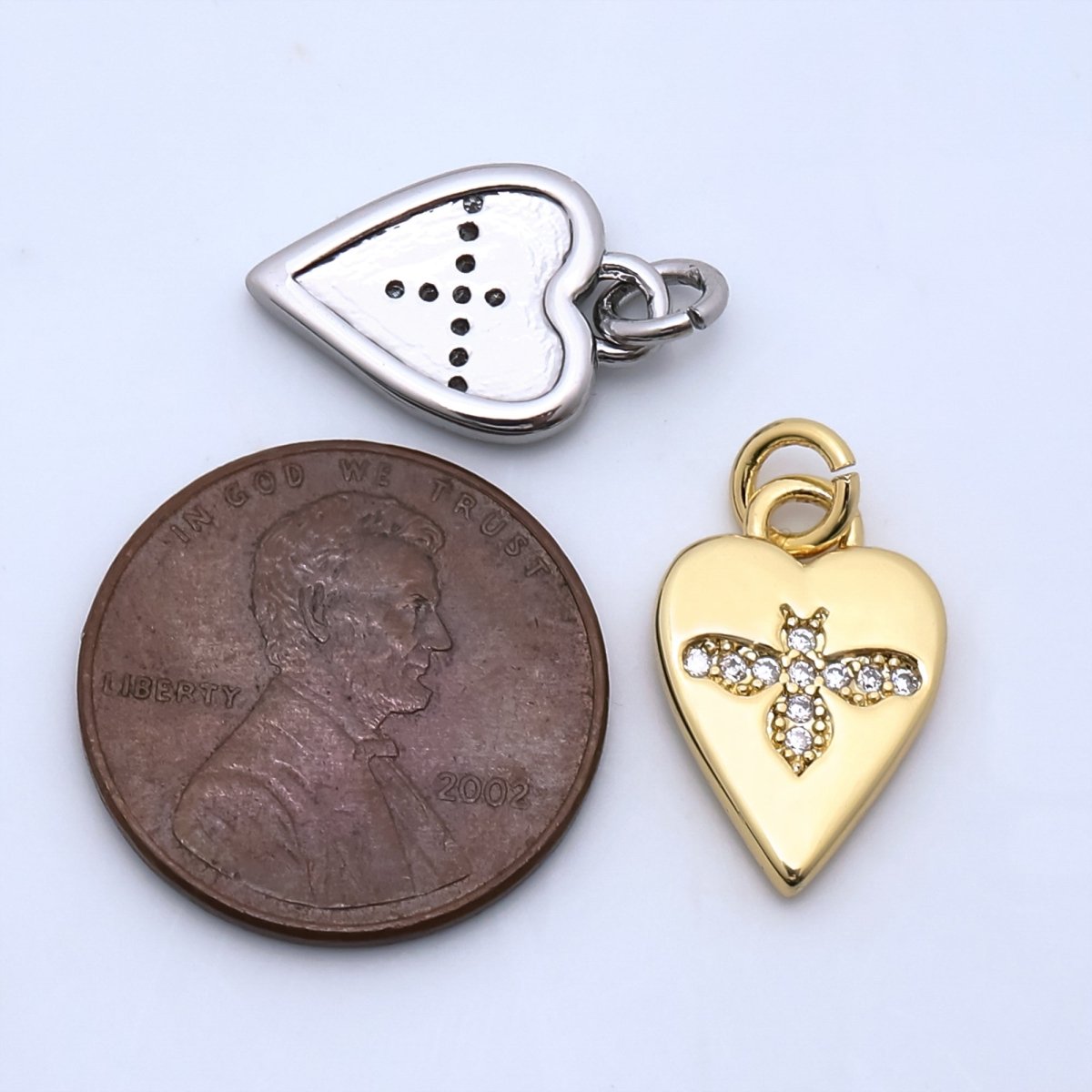 24K Gold Filled Micro Paved CZ Bumble Bee Heart Charm in Gold &amp; Silver | M184