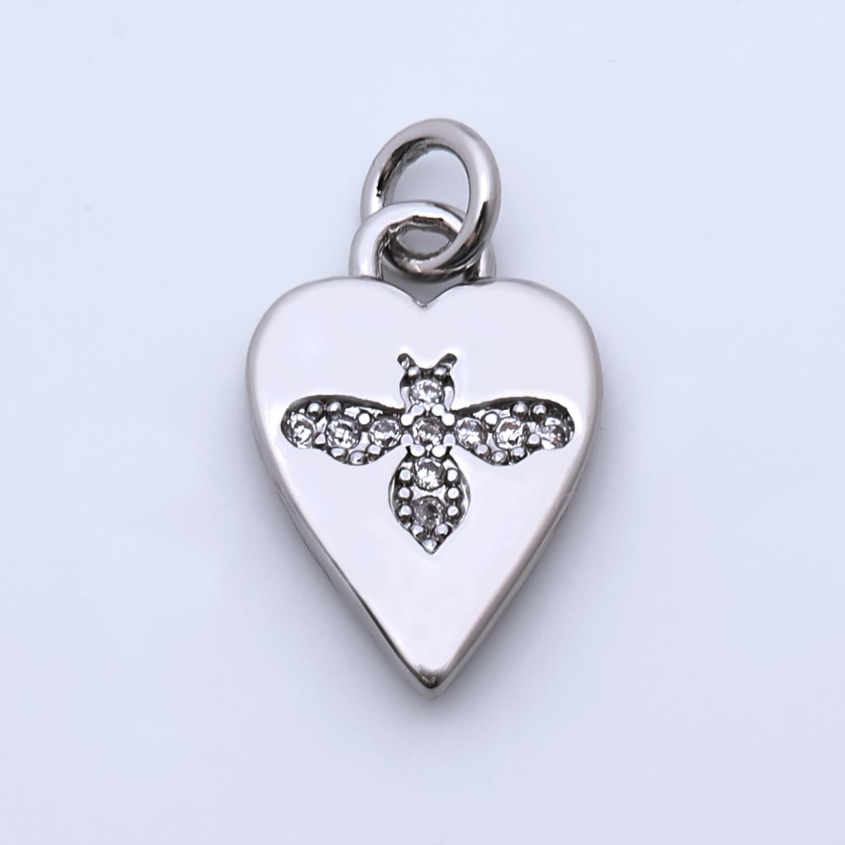 24K Gold Filled Micro Paved CZ Bumble Bee Heart Charm in Gold &amp; Silver | M184