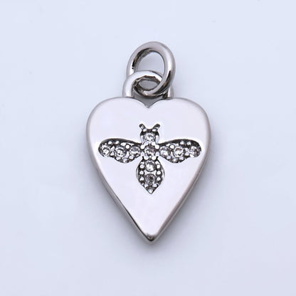 24K Gold Filled Micro Paved CZ Bumble Bee Heart Charm in Gold &amp; Silver | M184