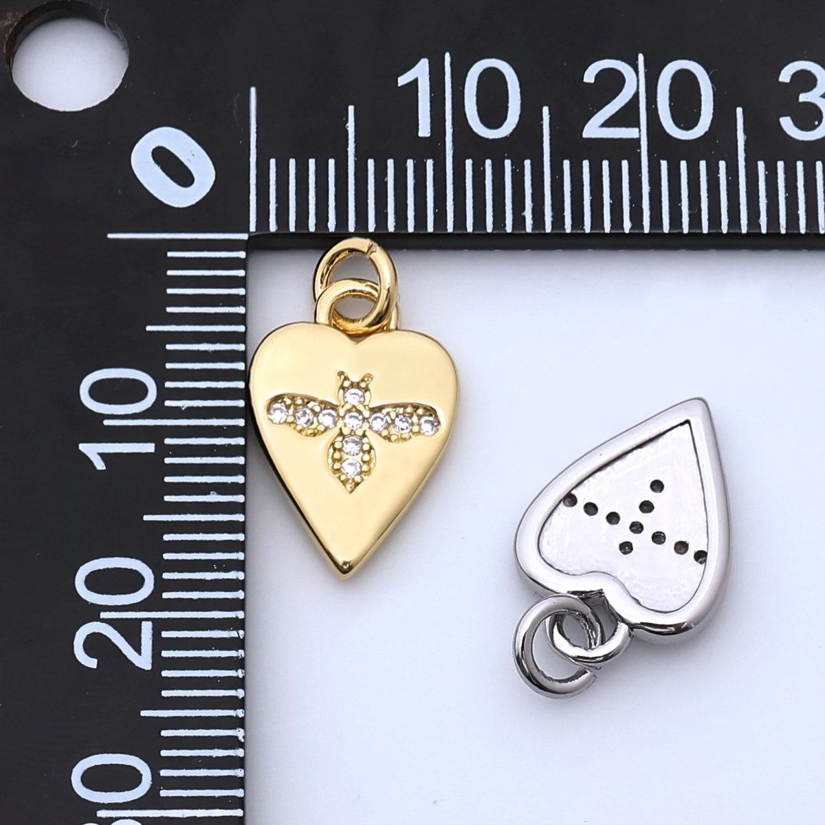 24K Gold Filled Micro Paved CZ Bumble Bee Heart Charm in Gold &amp; Silver | M184