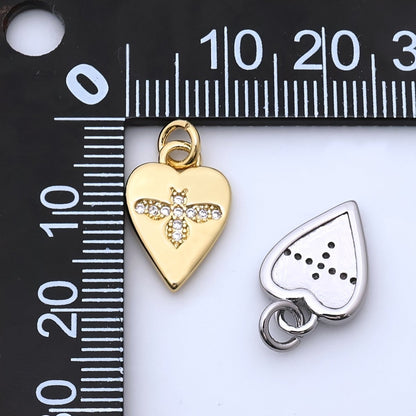 24K Gold Filled Micro Paved CZ Bumble Bee Heart Charm in Gold &amp; Silver | M184