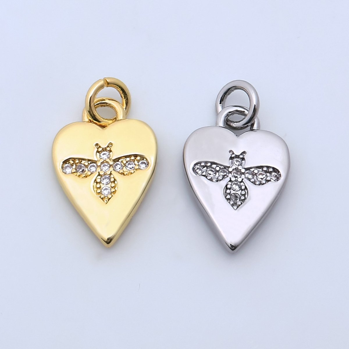 24K Gold Filled Micro Paved CZ Bumble Bee Heart Charm in Gold &amp; Silver | M184
