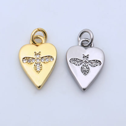 24K Gold Filled Micro Paved CZ Bumble Bee Heart Charm in Gold &amp; Silver | M184