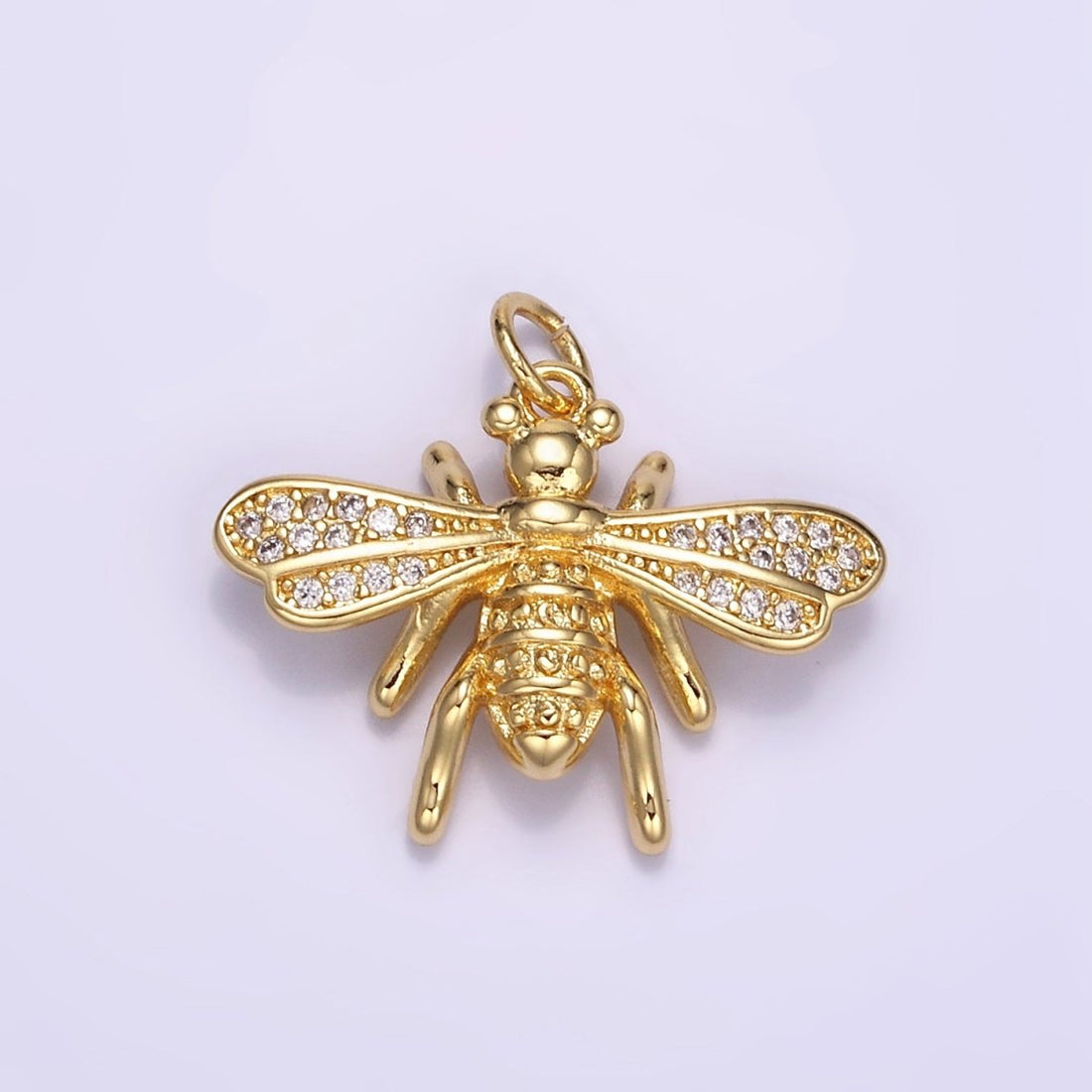 24K Gold Filled Micro Paved CZ Bumble Queen Bee Charm | M130