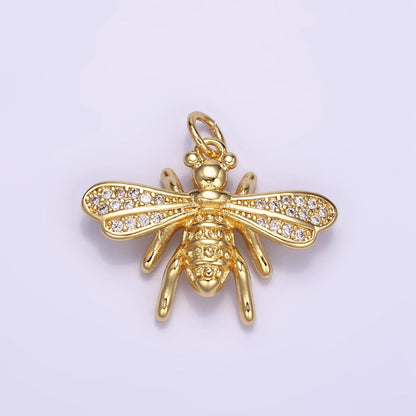 24K Gold Filled Micro Paved CZ Bumble Queen Bee Charm | M130
