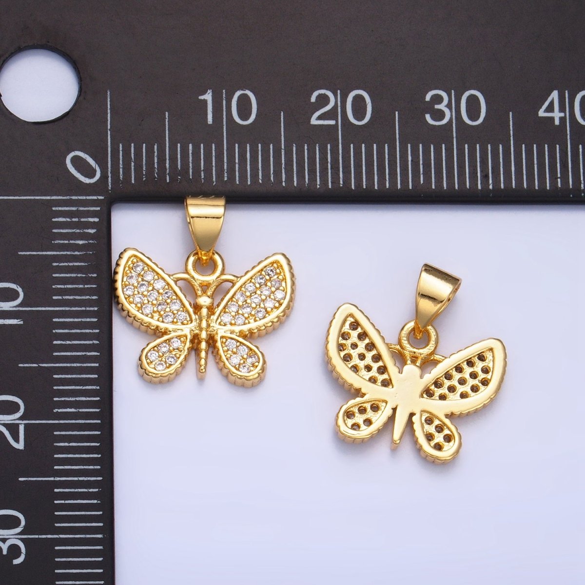 24K Gold Filled Micro Paved CZ Butterfly Insect Pendant | AA1003