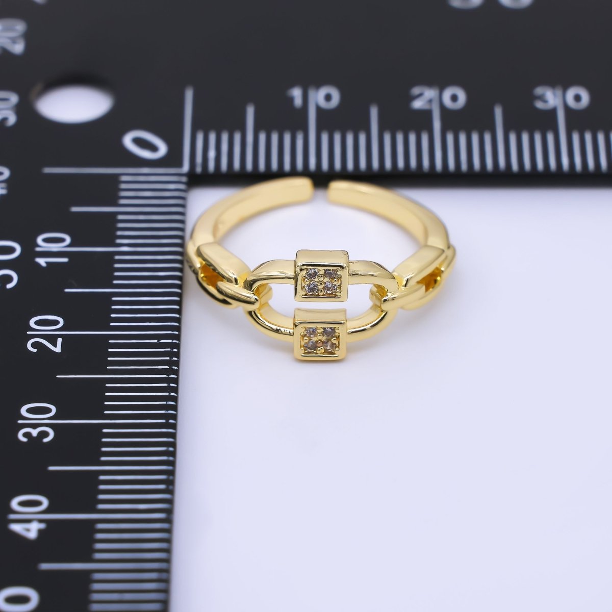24K Gold Filled Micro Paved CZ Cable Anchor Chain Link Adjustable Ring | O1183