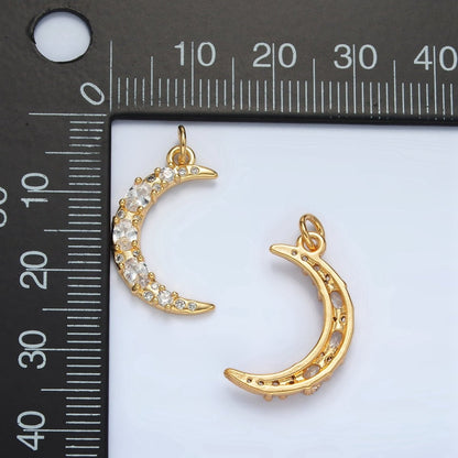 24K Gold Filled Micro Paved CZ Celestial Crescent Moon Charm | D-804