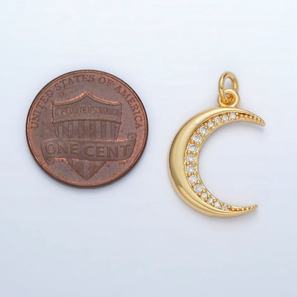 24K Gold Filled Micro Paved CZ Celestial Crescent Moon Charm | D901