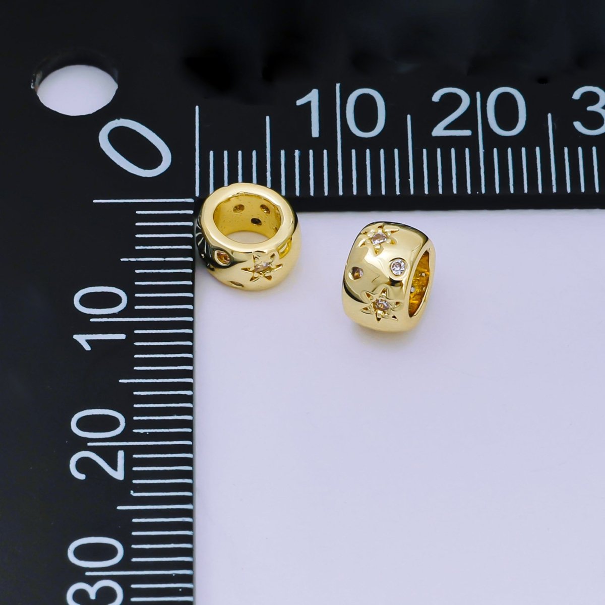 24K Gold Filled Micro Paved CZ Celestial Star Bead Spacer | B-038