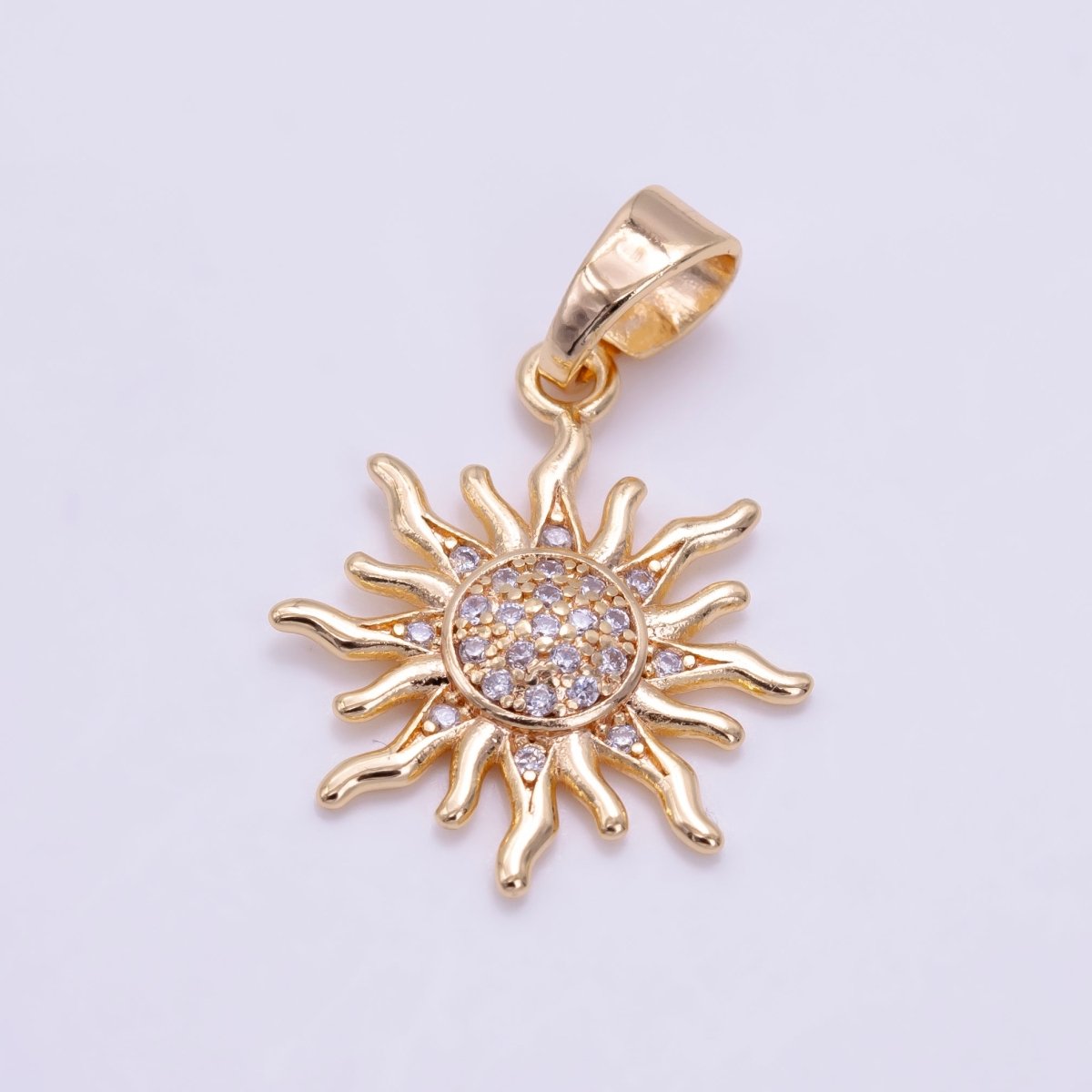24K Gold Filled Micro Paved CZ Celestial Sun Pendant in Gold &amp; Rose Gold | H-539