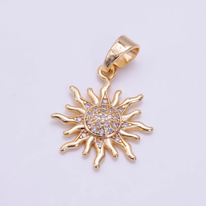 24K Gold Filled Micro Paved CZ Celestial Sun Pendant in Gold &amp; Rose Gold | H-539