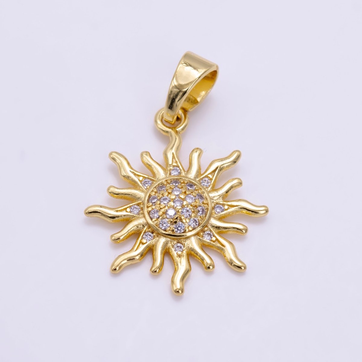 24K Gold Filled Micro Paved CZ Celestial Sun Pendant in Gold &amp; Rose Gold | H-539