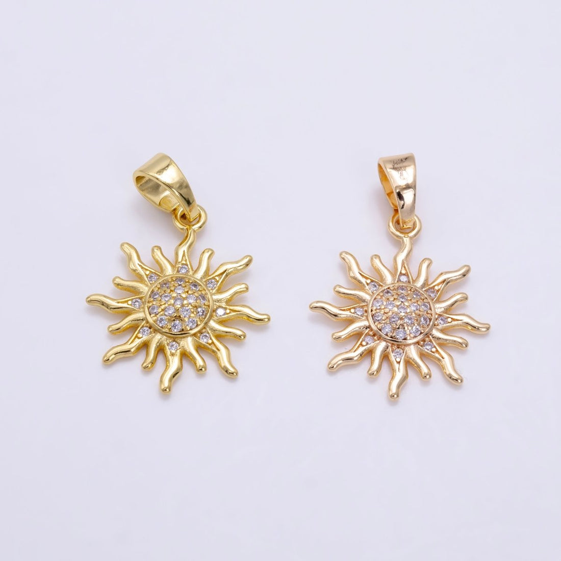 24K Gold Filled Micro Paved CZ Celestial Sun Pendant in Gold &amp; Rose Gold | H-539