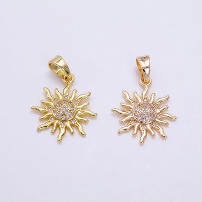 24K Gold Filled Micro Paved CZ Celestial Sun Pendant in Gold &amp; Rose Gold | H-539