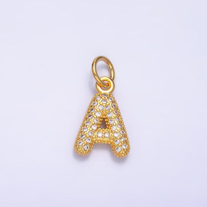 24K Gold Filled Micro Paved CZ Chubby Balloon Initial Letter Pendant | A015 - A027