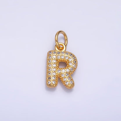 24K Gold Filled Micro Paved CZ Chubby Balloon Initial Letter Pendant | A015 - A027