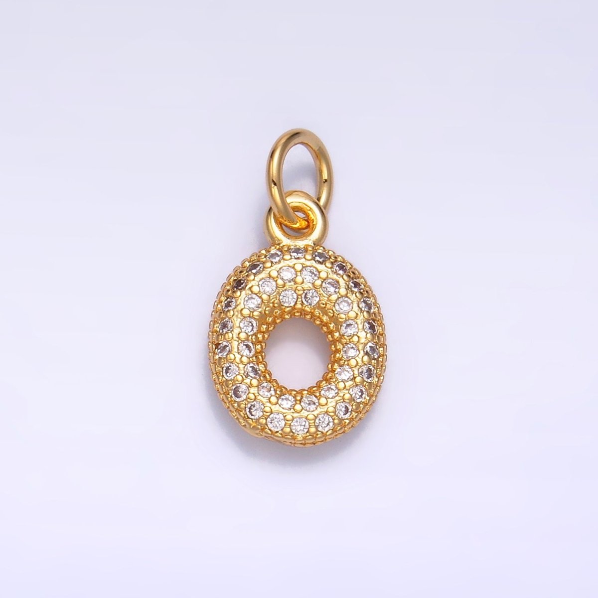 24K Gold Filled Micro Paved CZ Chubby Balloon Initial Letter Pendant | A015 - A027