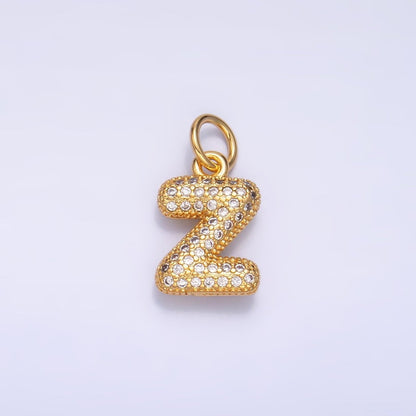 24K Gold Filled Micro Paved CZ Chubby Balloon Initial Letter Pendant | A015 - A027